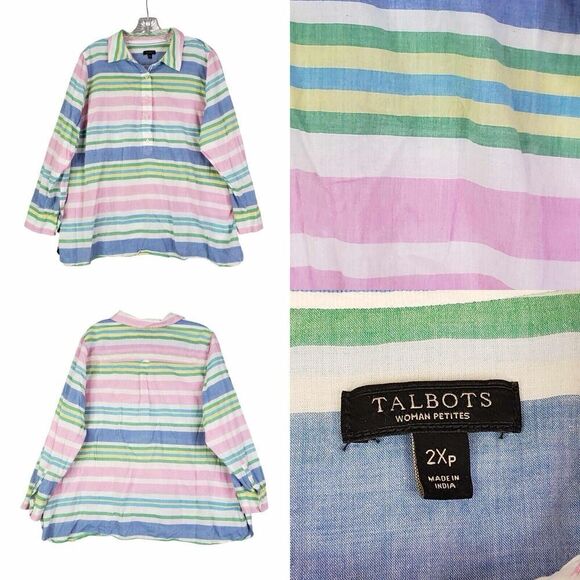 Talbots Shirt Popover Size 2Xp Petite Multicolor Striped Long Sleeve Cotton - Picture 1 of 9